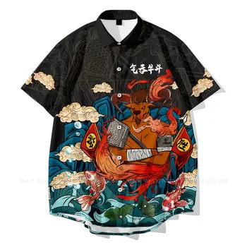Bărbați Haina Stil Chinezesc Imprimate Topuri Tricouri Retro Cardigan Samurai Japonez Harajuku Moda Streetwear Bluză Casual Tricou