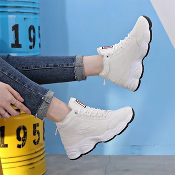 Femei Iarna Vulcanizat Pantofi Faux Blana Mare De Studenți De Top Adidași Femei Încălțăminte Dantelă-Up Casual Doamnelor Platforma Apartamente Fierbinte Stil