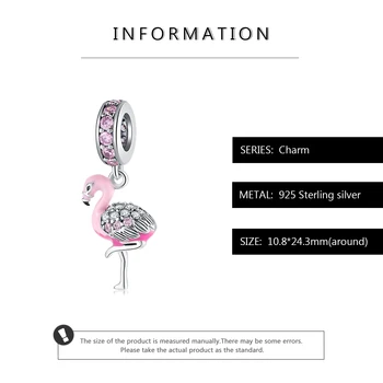 925 de Argint zircon Spumante flamingo Roz email Margele se Potrivesc Original Europene Brățară Bratari DIY Bijuterii Personalizate