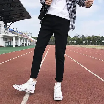 Pantaloni Barbati Găuri Solid de Culoare All-meci Slim cu Fermoar Denim Stil coreean de Agrement Pantaloni Barbati la Modă Harajuku Zilnic Pantaloni Chic