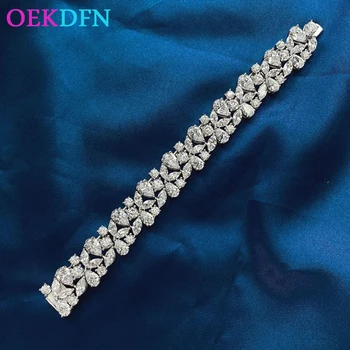 OEKDFN de Lux Argint 925 Bratara Pentru Femei Spumant Ridicat de Carbon Diamant tipul de Piatră prețioasă de Logodna Nunta Bijuterii Fine