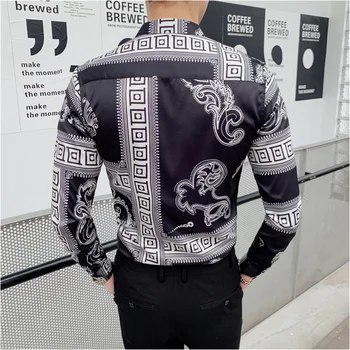 Vintage Dragon Imprimare Tricou 2019 Brand De Moda Pentru Bărbați De Club Haine De Toamna Cu Maneca Lunga Slim Smoching Fustă Barbati Casual Dress Shirt