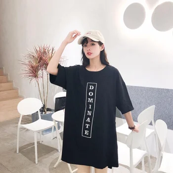 Vara Harajuku T-shirt Femei cu mânecă Scurtă Constelație Model Lung Tee Pierde O-gât Casual T-shirt Alb Negru