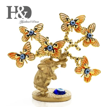 H&D Rășină Elefant, Fluture, Copac Figurina Lucky Blue deochi Copac pentru Bani Protecție Avere Noroc Cadou de Crăciun Decor Acasă