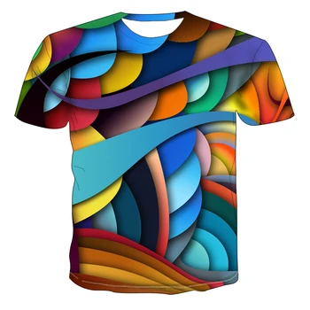 Vara 2020 rece T-shirt 3D 3D vântul rece de sex masculin psihoza de sex masculin T-shirt T-shirt imprimat verificat tunel exagerat de imprimare T-shirt
