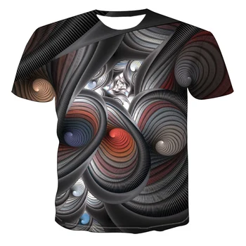Vara 2020 rece T-shirt 3D 3D vântul rece de sex masculin psihoza de sex masculin T-shirt T-shirt imprimat verificat tunel exagerat de imprimare T-shirt