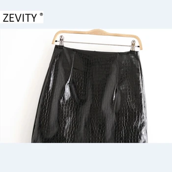 Zevity Toamna Femei Vintage Animal Textue Faux din Piele O Linie Fusta Faldas Mujer Birou Doamnelor Spate cu Fermoar Chic Vestido QUN699