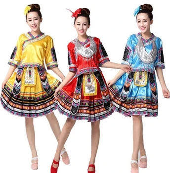 New Sosire Nou de Vânzare la Cald Vechi Tradiționale Roșu Galben Albastru S-4XL Plus Dimensiune Chinez Miao Îmbrăcăminte / Haine Hmong