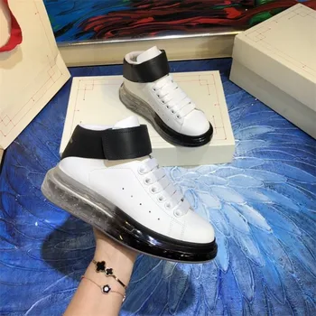 Pernă De Aer Pentru Femei Tenisi De Lux, Pantofi De Designer Pentru Femei Toc Transparent Platforma High Top Adidași Piele Pantofi Albi 2021