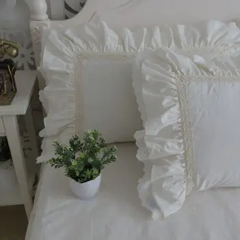 FAMIFUN de Lux de Top Set de lenjerie de Pat Queen-Size Broderie Lace Zburli Carpetă Acopere Crem-Alb Cuvertură de pat Pat Printesa Bej Pillowcas
