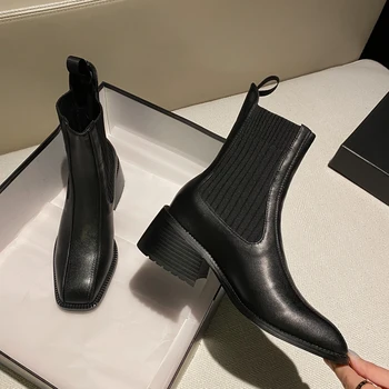 2020 Nou Ultima Chelsea Cizme Femei Ghete Iarna Botine din Piele pentru Femei de Înaltă Toc Pătrat Pantofi pentru Femeie Încălțăminte