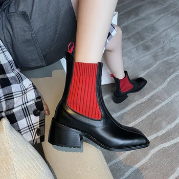 2020 Nou Ultima Chelsea Cizme Femei Ghete Iarna Botine din Piele pentru Femei de Înaltă Toc Pătrat Pantofi pentru Femeie Încălțăminte