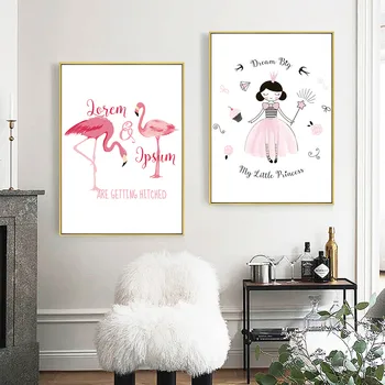 Flamingo Roz Fetiță De Mână Trasă Pictură În Ulei Imagine Poster De Imprimare Panza De Pictura Arta De Perete Camera De Zi De Decorare Acasă