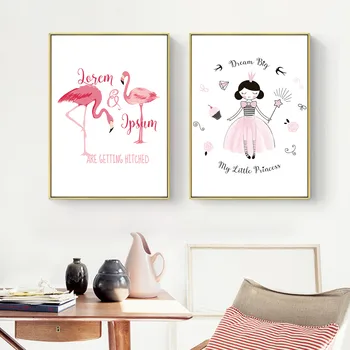 Flamingo Roz Fetiță De Mână Trasă Pictură În Ulei Imagine Poster De Imprimare Panza De Pictura Arta De Perete Camera De Zi De Decorare Acasă