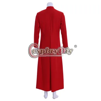 Cosplaydiy Medieval Barbati Femei Roșu Pieptul Singur Roman Pastor Halat Sutana Clerului Veșmânt Costum De Orice Dimensiune L320