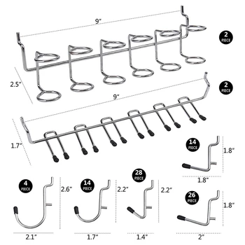 Nou-170 BUC Pegboard Cârlig Sortiment Pegboard Accesorii, Pegboard Kit, Cârlige Cuier cu Cârlige de Metal Set, Peg Încuietori