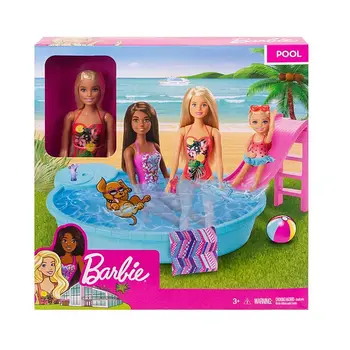 Original Papusa Barbie Piscină de Vară Playset cu Tobogan si Accesorii Jucarii pentru Fete Copii Cadouri Bonecas Păpuși de Moda de costume de Baie