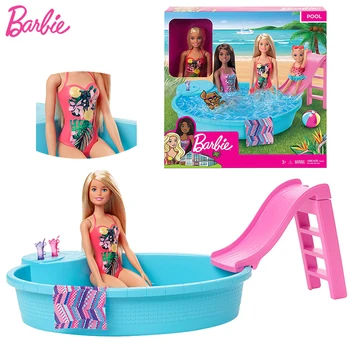 Original Papusa Barbie Piscină de Vară Playset cu Tobogan si Accesorii Jucarii pentru Fete Copii Cadouri Bonecas Păpuși de Moda de costume de Baie