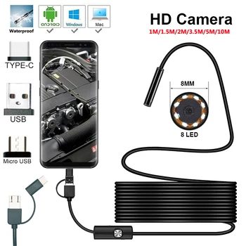 8mm Masina Endoscop Camera 1200P HD 1m 5m 10m Mini USB Endoscop 8 LED-uri Impermeabil Flexibil de Inspecție Puncte pentru Android pe PC