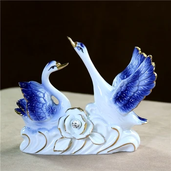 Romantic Portelan Cuplu Swan Figurina Ceramica Swan Iubitorii de Statuie Ornament de Artizanat Cadou de Ziua Îndrăgostiților pentru Decor Nunta