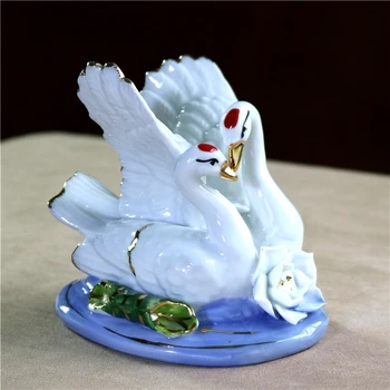 Romantic Portelan Cuplu Swan Figurina Ceramica Swan Iubitorii de Statuie Ornament de Artizanat Cadou de Ziua Îndrăgostiților pentru Decor Nunta