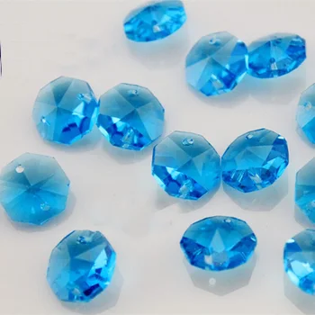 2000pcs 14mm Aqua cristal de sticlă octogon margele albastru candelabru prisma margele in 1 gaura sau doua gauri