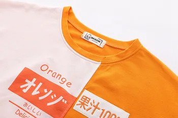 XUANHAO Japonia Stil Dulce Contrast de Culoare Portocaliu Imprima O-gat Maneci Scurte Femei T shirt femei Casual pierde Mozaic Topuri Tricouri