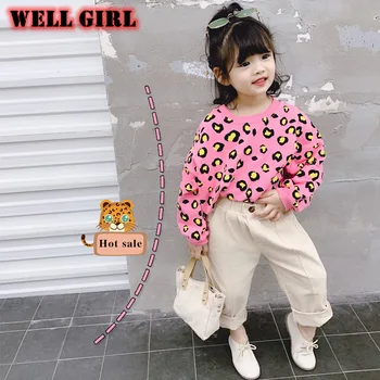 Primavara toamna pentru fete streetwear hanorace top tricou de imprimare leopard copii copii polerones copilul de la 2 la 8 ani