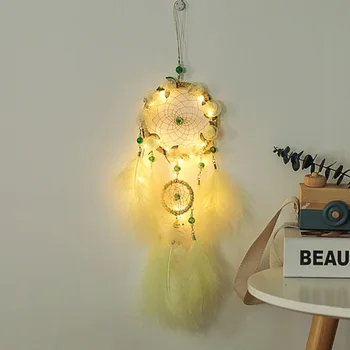 Romanul Dream Catcher LED Stele Șir de Lumini DIY Clopoteii de Vant cu Pene Agățat de Perete Decor DreamCatcher Fata de Camera de Decorare