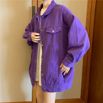 Flectit Street Style Femei Denim Sacou Ultra Violet Supradimensionat Topstitched Blugi Sacou Violet Chic Îmbrăcăminte & Coats