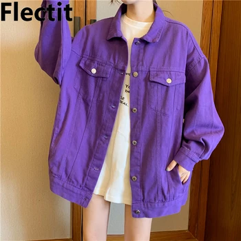 Flectit Street Style Femei Denim Sacou Ultra Violet Supradimensionat Topstitched Blugi Sacou Violet Chic Îmbrăcăminte & Coats