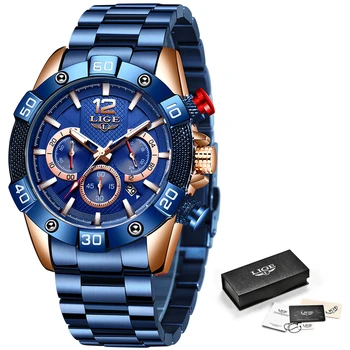 LIGE 2020 Noua Moda Blue Mens Ceasuri de Top de Brand de Lux Ceas Sport Cronograf Impermeabil Cuarț Ceas pentru Bărbați Relogio Masculino