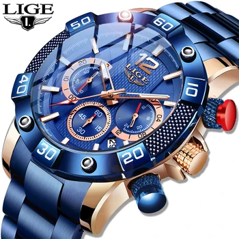 LIGE 2020 Noua Moda Blue Mens Ceasuri de Top de Brand de Lux Ceas Sport Cronograf Impermeabil Cuarț Ceas pentru Bărbați Relogio Masculino