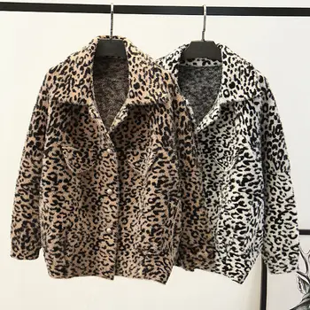 Vangull Faux Blana Nurca Fleece Femei Palton Gros De Iarna Cald Moale Singur Pieptul Leopard De Imprimare Jacheta Femei Pluș Liber Palton