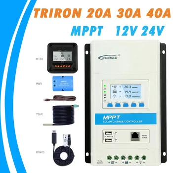 40A 30A 20A TRIRON Modular MPPT Controler de Încărcare Solară Epever 12V/24VDC Încărcător de Reglementare cu Dual USB și Negru-iluminare LCD