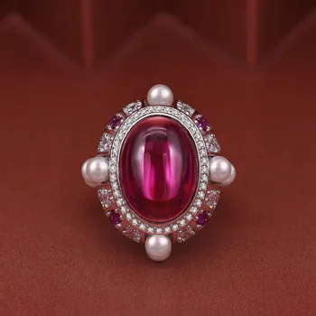 Vintage Ou 15ct Ruby Pearl Inel cu Diamant de Originale argint 925 Logodna Nunta trupa Inele pentru Femei Bijuterii Fine
