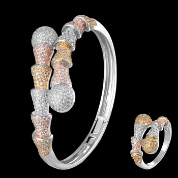 Zlxgirl bijuterii de moda pentru femei, mărimea rundă completă mirco pavate zirconia nunta brățară și inel seturi de bijuterii Africane Dubai brățară