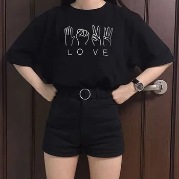 HAHAYULE-JBH Gesturi de Dragoste Graphic Tee coreeană de Moda Casual Amuzant Femei T-Shirt Harajuku Hipster Tumblr Îmbrăcăminte de Vânzare Fierbinte
