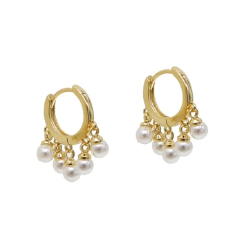 Nou farmec perla cercei cu mini rotund hoop cercei bijuterii cu aur de argint de culoare bijuterii de nunta pentru femei en-gros