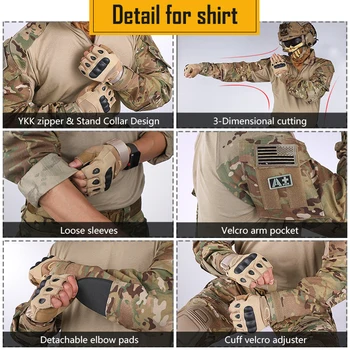 G3 Tactice de Camuflaj Uniforma Militară Haine Barbati Armatei SUA Haine Airsoft Militare de Luptă Tricou + Pantaloni de Marfă genunchiere