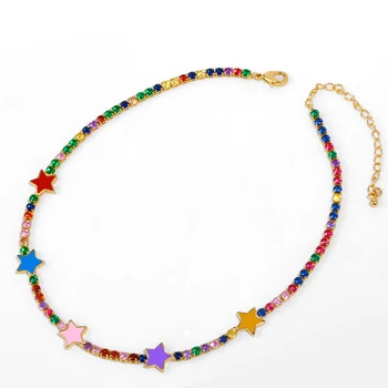 EYIKA New Sosire amestecare de culoare Femei ожерелье 40cm curcubeu email Zircon colier Bijuterii Boemia lanț Tenis pentru Iubitorii de cadou