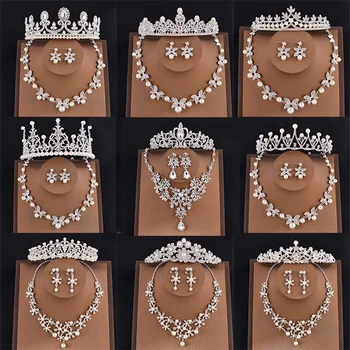 Stras Nunta Mireasa De Păr Seturi De Bijuterii Mireasa Tiara Seturi De Colier De Onoare Perla Benzi Coroana De Cristal Diademe Banda 1