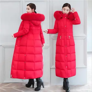 Super mai real haină de blană de vulpe pufos 95% în jos jacheta de iarna pentru femeie de moda de mare guler de blană gros cald cu gluga straturi F1817