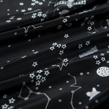 Stele/luna/avion tipărite negru culoare pură mătase crep de chine tesatura de cusut pentru tricou,bluza,fusta,rochie,ambarcațiunile de curte