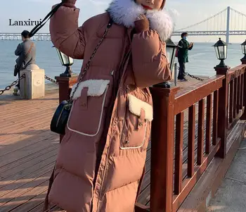 Femei jos haina de argint strat gros real blană de raton guler lung haina de iarna