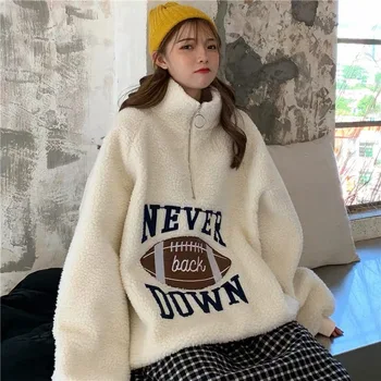 Mare Collor Gros Sherpa Hoodie Femei Streetwear Casual Cu Maneci Lungi Hoodie Vrac Haine De Iarnă Pentru Femei Pulover Tricoul