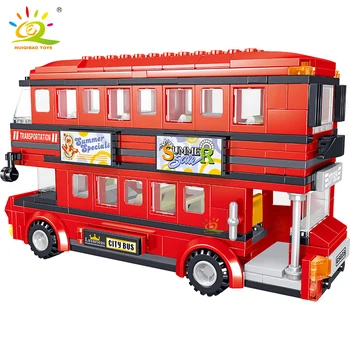 HUIQIBAO Double Decker Turistice de Autobuz, Blocuri de Oraș Mașină de Stradă Camion de Cărămizi de Construcție Jucărie Pentru Copii Prieteni Cadou