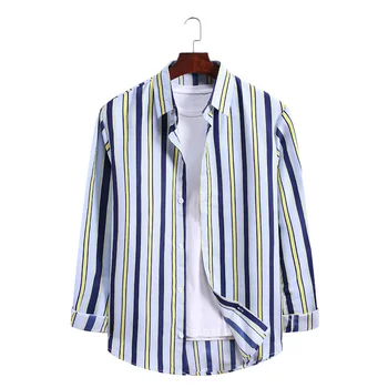 Moda pentru bărbați soft stripe camasa casual de buzunar design cu maneci lungi standard se potrivesc tineri cămașă buton-jos