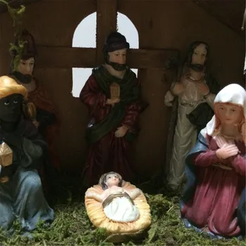 Rășină de Lemn lucrate Manual Casă Scena Nașterii de Crăciun Figurine Hristos Statuia Cadouri Caldura Vine