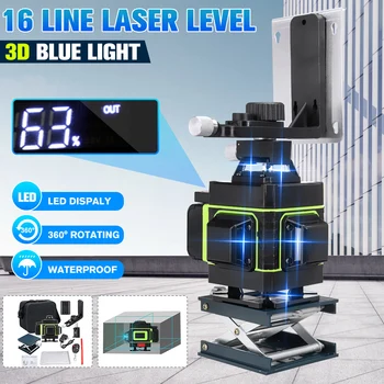 16 Linia de 360 grade pe Orizontală, Verticală Eco 4D 3D Albastru Lumina Laser de Nivel de Auto-Nivelare Măsură Super Fascicul Laser Puternic